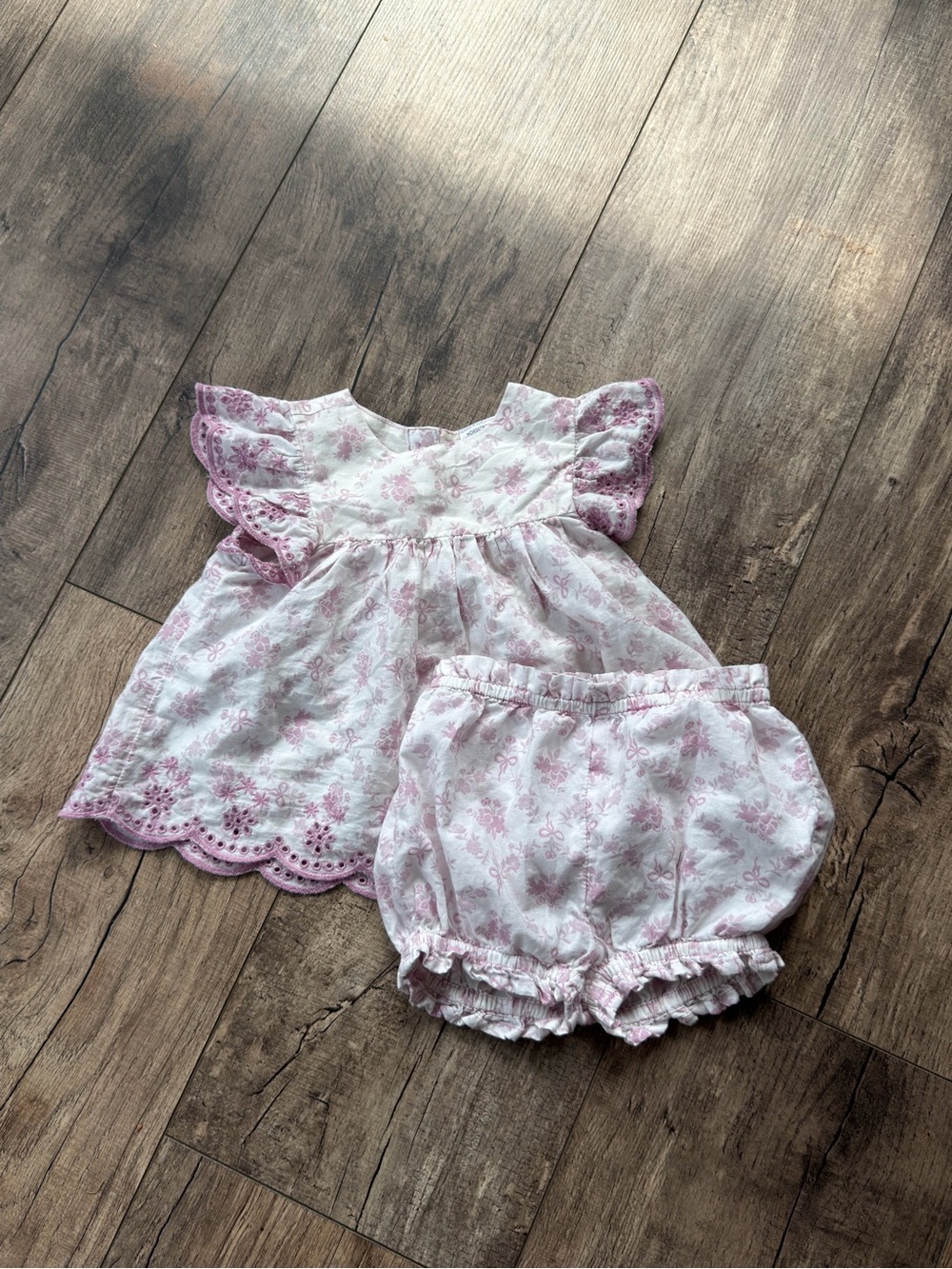 Nordstrom Baby Floral Eyelet Dress & Bloomer Set Pink 3M 100% Cotton - Picture 2 of 7
